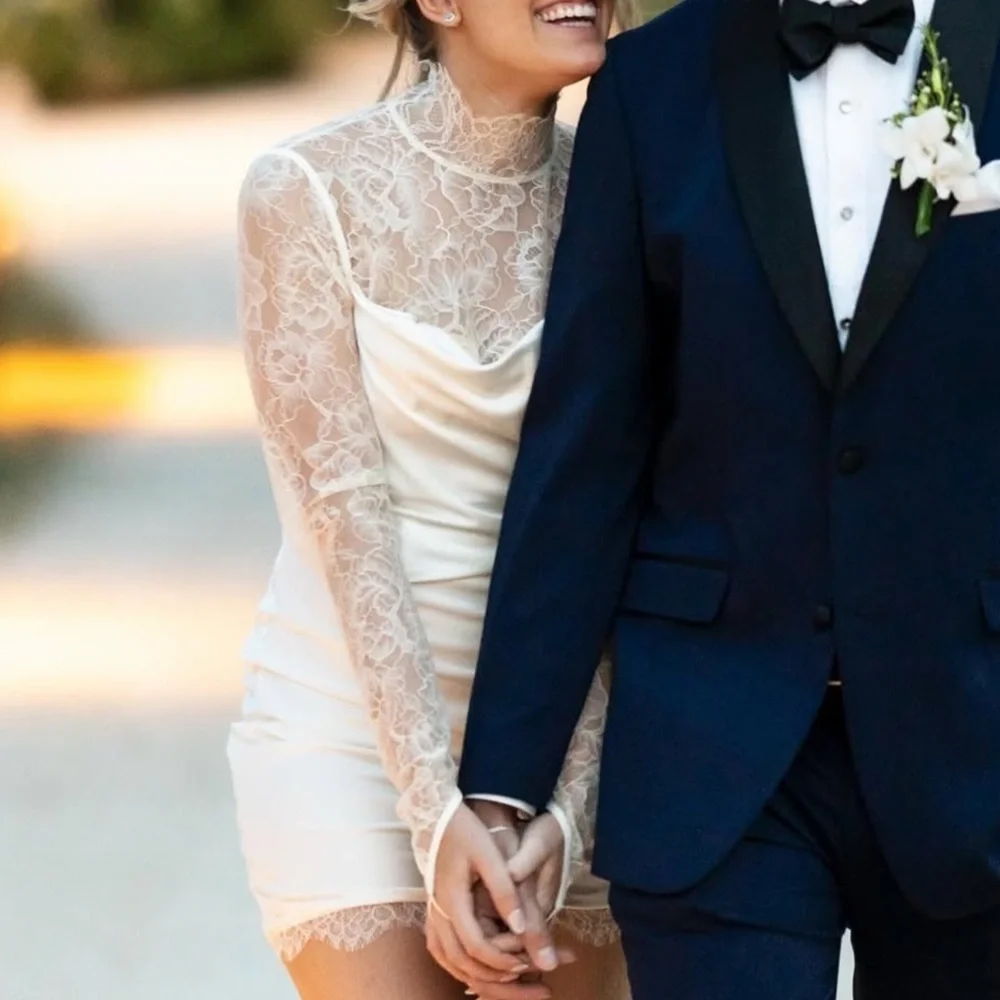 De La Vali Croissant Long-Sleeve Lace Mini Dress - Picture 8 of 8